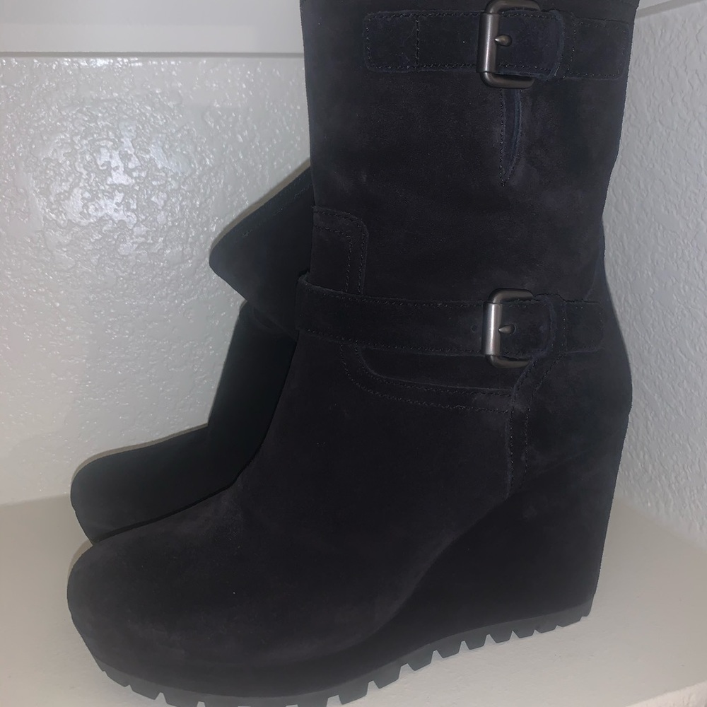 Suede double buckle wedge PRADA boots Retail $790